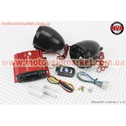 АУДИО-блок с ЖК дисплеем (МРЗ-USB/SD, FM, пульт ДУ, сигнализация) + колонки 2шт (черные)  